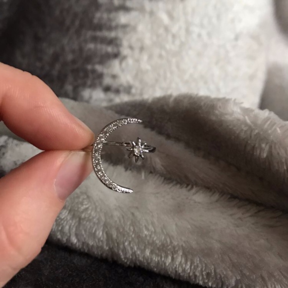 Moon & Star Adjustable Simulated Diamond Ring - Picture 2 of 8